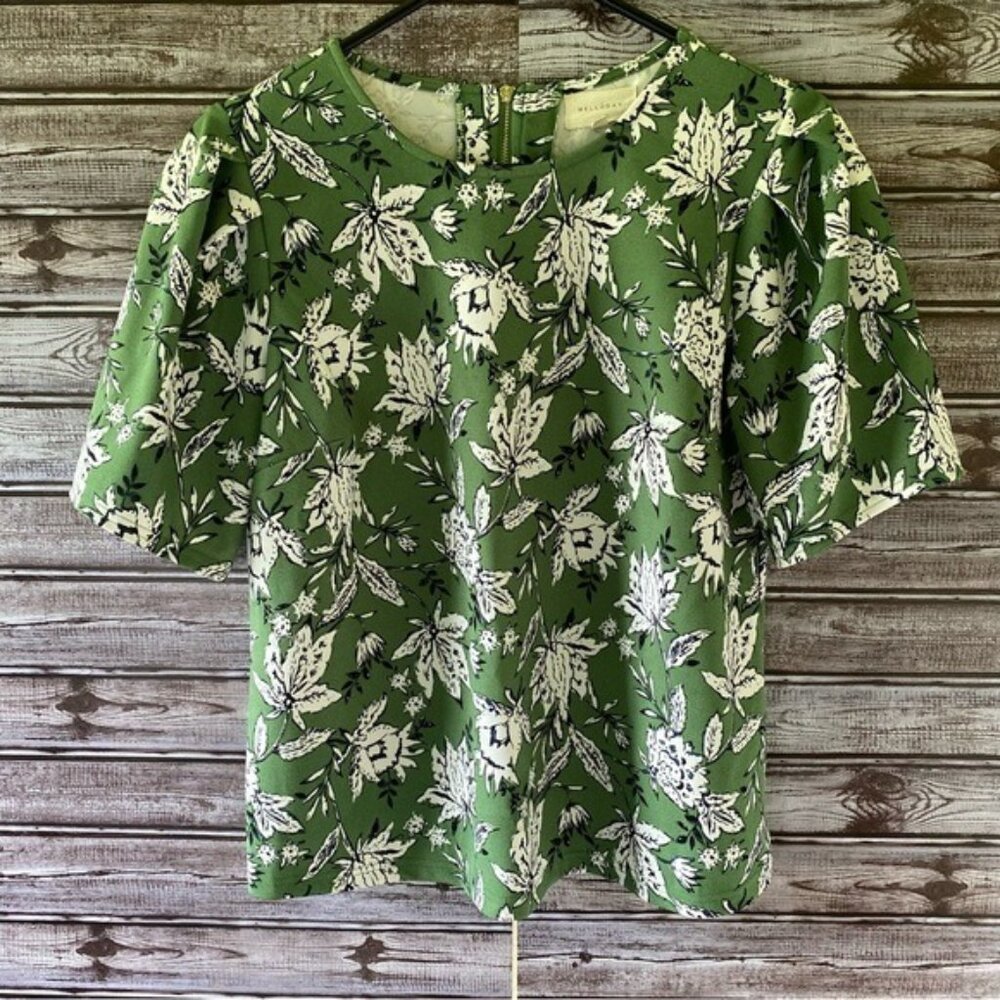 Melloday Women's Floral Print‎ Puff Sleeve Short-Sleeved Top Size M